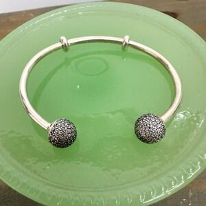 Authentic PANDORA Open Bangle CZ Silver Bracelet S925 ALE Sterling Silver 6" Sm